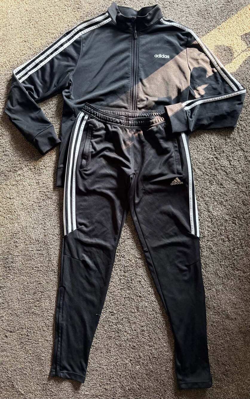 Adidas Track Suit Black. Jacket size large and pants is small
